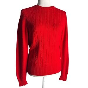 Robinsons 100% Cashmere Cable Knit‎ Sweater Medium Red Soft Cozy Crew Neck